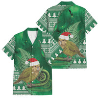 New Zealand Kakapo Christmas In July Family Matching Puletasi and Hawaiian Shirt Silver Fern Santa Xmas Green Color LT22 Dad's Shirt - Short Sleeve Green - Polynesian Pride