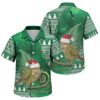 New Zealand Kakapo Christmas In July Family Matching Puletasi and Hawaiian Shirt Silver Fern Santa Xmas Green Color LT22 Son's Shirt Green - Polynesian Pride