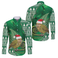 New Zealand Kakapo Christmas In July Family Matching Summer Maxi Dress and Hawaiian Shirt Silver Fern Santa Xmas Green Color LT22 Dad's Shirt - Long Sleeve Green - Polynesian Pride