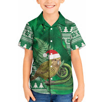 New Zealand Kakapo Christmas In July Kid Hawaiian Shirt Silver Fern Santa Xmas Green Color LT22 Kid Green - Polynesian Pride