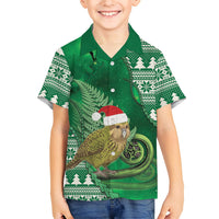 New Zealand Kakapo Christmas In July Kid Hawaiian Shirt Silver Fern Santa Xmas Green Color