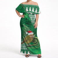 New Zealand Kakapo Christmas In July Off Shoulder Maxi Dress Silver Fern Santa Xmas Green Color LT22 Women Green - Polynesian Pride
