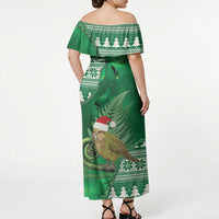 New Zealand Kakapo Christmas In July Off Shoulder Maxi Dress Silver Fern Santa Xmas Green Color LT22 - Polynesian Pride