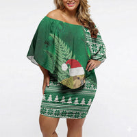 New Zealand Kakapo Christmas In July Off Shoulder Short Dress Silver Fern Santa Xmas Green Color LT22 Women Green - Polynesian Pride