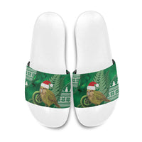 New Zealand Kakapo Christmas In July Slide Sandals Silver Fern Santa Xmas Green Color
