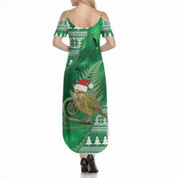 New Zealand Kakapo Christmas In July Summer Maxi Dress Silver Fern Santa Xmas Green Color LT22 - Polynesian Pride