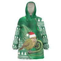 New Zealand Kakapo Christmas In July Wearable Blanket Hoodie Silver Fern Santa Xmas Green Color