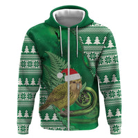 New Zealand Kakapo Christmas In July Zip Hoodie Silver Fern Santa Xmas Green Color