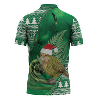 New Zealand Kakapo Christmas In July Zipper Polo Shirt Silver Fern Santa Xmas Green Color LT22 - Polynesian Pride