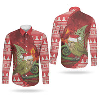 New Zealand Kakapo Christmas In July Couples Matching Mermaid Dress and Long Sleeve Button Shirt Silver Fern Santa Xmas Red Color LT22 - Polynesian Pride