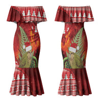 New Zealand Kakapo Christmas In July Couples Matching Mermaid Dress and Long Sleeve Button Shirt Silver Fern Santa Xmas Red Color LT22 - Polynesian Pride