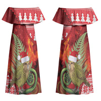 New Zealand Kakapo Christmas In July Couples Matching Off Shoulder Maxi Dress and Hawaiian Shirt Silver Fern Santa Xmas Red Color LT22 - Polynesian Pride