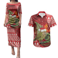 New Zealand Kakapo Christmas In July Couples Matching Puletasi and Hawaiian Shirt Silver Fern Santa Xmas Red Color LT22 Red - Polynesian Pride