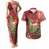 New Zealand Kakapo Christmas In July Couples Matching Tank Maxi Dress and Hawaiian Shirt Silver Fern Santa Xmas Red Color LT22 Red - Polynesian Pride