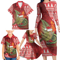 New Zealand Kakapo Christmas In July Family Matching Long Sleeve Bodycon Dress and Hawaiian Shirt Silver Fern Santa Xmas Red Color LT22 - Polynesian Pride