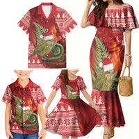 New Zealand Kakapo Christmas In July Family Matching Mermaid Dress and Hawaiian Shirt Silver Fern Santa Xmas Red Color LT22 - Polynesian Pride