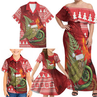 New Zealand Kakapo Christmas In July Family Matching Off Shoulder Maxi Dress and Hawaiian Shirt Silver Fern Santa Xmas Red Color LT22 - Polynesian Pride