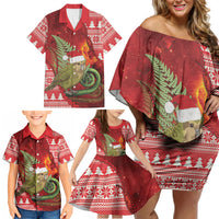New Zealand Kakapo Christmas In July Family Matching Off Shoulder Short Dress and Hawaiian Shirt Silver Fern Santa Xmas Red Color LT22 - Polynesian Pride