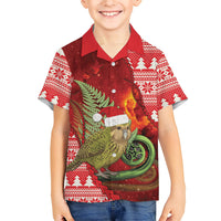 New Zealand Kakapo Christmas In July Family Matching Off Shoulder Short Dress and Hawaiian Shirt Silver Fern Santa Xmas Red Color