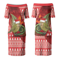 New Zealand Kakapo Christmas In July Family Matching Puletasi and Hawaiian Shirt Silver Fern Santa Xmas Red Color LT22 Mom's Dress Red - Polynesian Pride