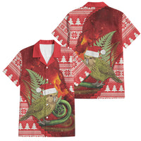 New Zealand Kakapo Christmas In July Family Matching Puletasi and Hawaiian Shirt Silver Fern Santa Xmas Red Color LT22 Dad's Shirt - Short Sleeve Red - Polynesian Pride