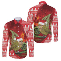 New Zealand Kakapo Christmas In July Family Matching Puletasi and Hawaiian Shirt Silver Fern Santa Xmas Red Color LT22 Dad's Shirt - Long Sleeve Red - Polynesian Pride