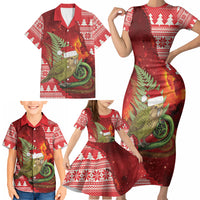 New Zealand Kakapo Christmas In July Family Matching Short Sleeve Bodycon Dress and Hawaiian Shirt Silver Fern Santa Xmas Red Color LT22 - Polynesian Pride