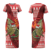 New Zealand Kakapo Christmas In July Family Matching Short Sleeve Bodycon Dress and Hawaiian Shirt Silver Fern Santa Xmas Red Color LT22 Mom's Dress Red - Polynesian Pride