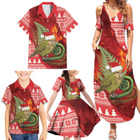 New Zealand Kakapo Christmas In July Family Matching Summer Maxi Dress and Hawaiian Shirt Silver Fern Santa Xmas Red Color