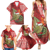 New Zealand Kakapo Christmas In July Family Matching Summer Maxi Dress and Hawaiian Shirt Silver Fern Santa Xmas Red Color LT22 - Polynesian Pride