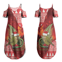 New Zealand Kakapo Christmas In July Family Matching Summer Maxi Dress and Hawaiian Shirt Silver Fern Santa Xmas Red Color LT22 Mom's Dress Red - Polynesian Pride