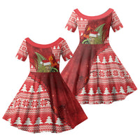 New Zealand Kakapo Christmas In July Family Matching Summer Maxi Dress and Hawaiian Shirt Silver Fern Santa Xmas Red Color LT22 Daughter's Dress Red - Polynesian Pride