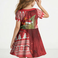 New Zealand Kakapo Christmas In July Kid Short Sleeve Dress Silver Fern Santa Xmas Red Color LT22 - Polynesian Pride