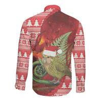 New Zealand Kakapo Christmas In July Long Sleeve Button Shirt Silver Fern Santa Xmas Red Color LT22 - Polynesian Pride