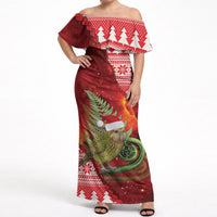 New Zealand Kakapo Christmas In July Off Shoulder Maxi Dress Silver Fern Santa Xmas Red Color LT22 Women Red - Polynesian Pride