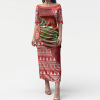 New Zealand Kakapo Christmas In July Puletasi Silver Fern Santa Xmas Red Color LT22 Long Dress Red - Polynesian Pride