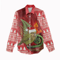 New Zealand Kakapo Christmas In July Women Casual Shirt Silver Fern Santa Xmas Red Color