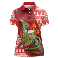 New Zealand Kakapo Christmas In July Women Polo Shirt Silver Fern Santa Xmas Red Color