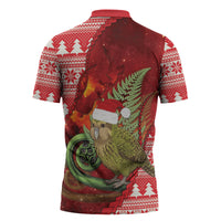 New Zealand Kakapo Christmas In July Zipper Polo Shirt Silver Fern Santa Xmas Red Color LT22 - Polynesian Pride