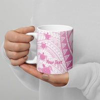 Breast Cancer Awareness Personalised Ceramic Mug Pink Ribbon Turtle Polynesian Pattern White