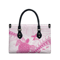 Breast Cancer Awareness Leather Bag Pink Ribbon Turtle Polynesian Pattern White