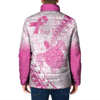 Breast Cancer Awareness Personalised Padded Jacket Pink Ribbon Turtle Polynesian Pattern White