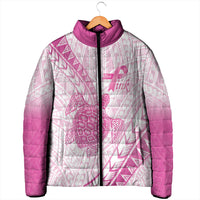 Breast Cancer Awareness Personalised Padded Jacket Pink Ribbon Turtle Polynesian Pattern White