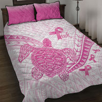Breast Cancer Awareness Quilt Bed Set Pink Ribbon Turtle Polynesian Pattern White