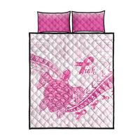 Breast Cancer Awareness Quilt Bed Set Pink Ribbon Turtle Polynesian Pattern White