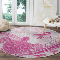 Breast Cancer Awareness Round Carpet Pink Ribbon Turtle Polynesian Pattern White