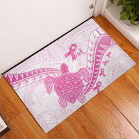 Breast Cancer Awareness Rubber Doormat Pink Ribbon Turtle Polynesian Pattern White