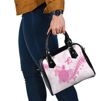 Breast Cancer Awareness Shoulder Handbag Pink Ribbon Turtle Polynesian Pattern White LT22 - Polynesian Pride