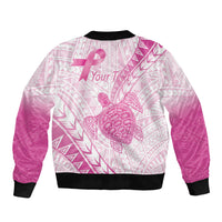 Breast Cancer Awareness Personalised Sleeve Zip Bomber Jacket Pink Ribbon Turtle Polynesian Pattern White LT22 - Polynesian Pride