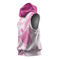 Breast Cancer Awareness Personalised Sleeveless Hoodie Pink Ribbon Turtle Polynesian Pattern White LT22 - Polynesian Pride